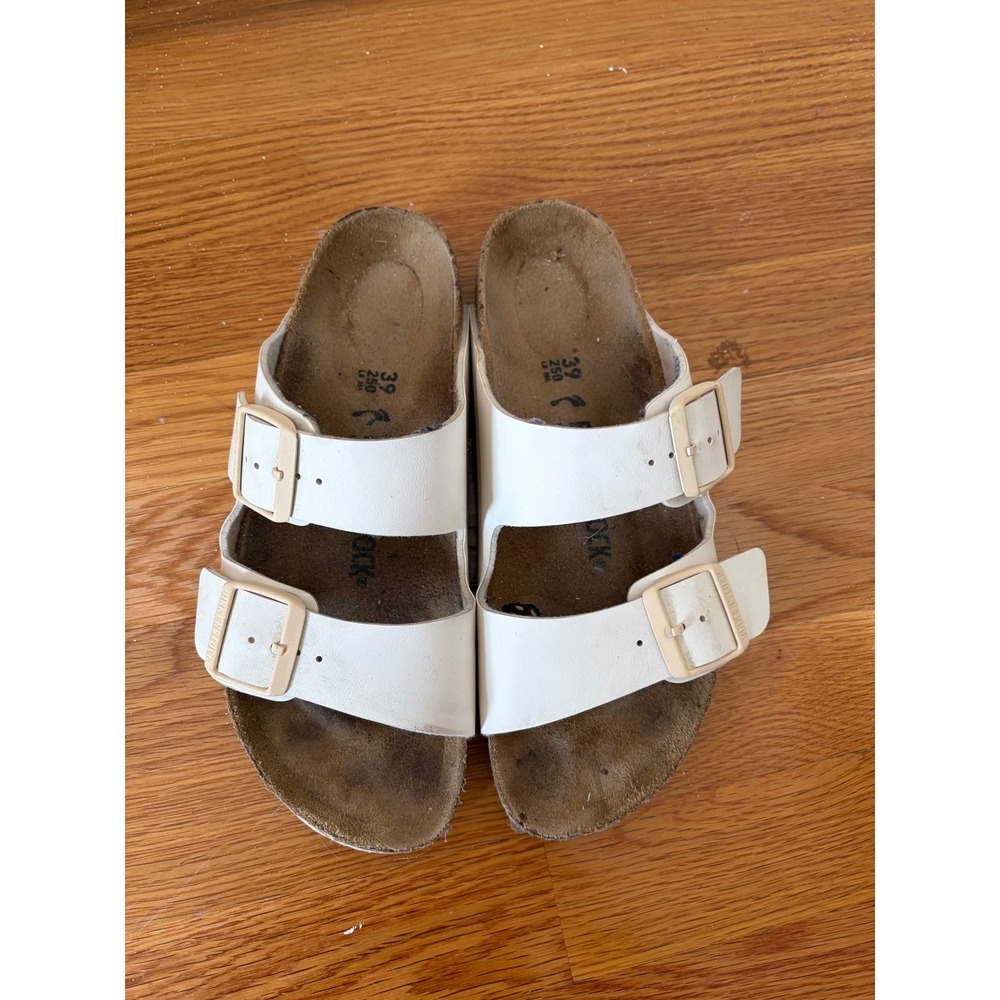 Birkenstock Arizona White Birko-Flor Two Strap Slide Sandals Size 39 L8 M6